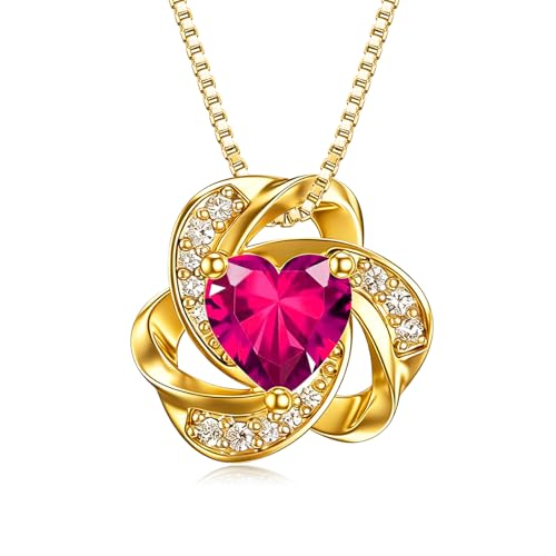 Midari 18K Gold Love Knot Necklace Love Knot Pendant Necklace with 12 Months Birthstones I Love You Forever Jewelry Gifts for Women Mom Her - color: 07-July