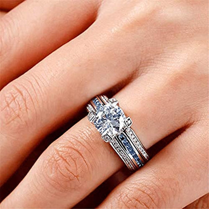 Jeulia Diamond Band Rings for Women cz Sterling Silver Interchangeable Ring Sets Wedding Engagement Anniversary Promise Ring Bridal Sets - color: blue diamond