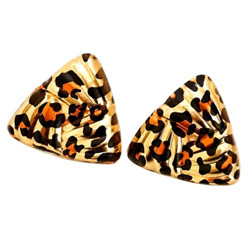 Golden Geometric Leopard Print Earrings for Women,Retro Gold Plated Square and Triangle Studs,Hypoallergenic Statement Jewelry,Fashion Animal Print Accessories Earring for Everyday & Party Wear - color: Triangle Leopard