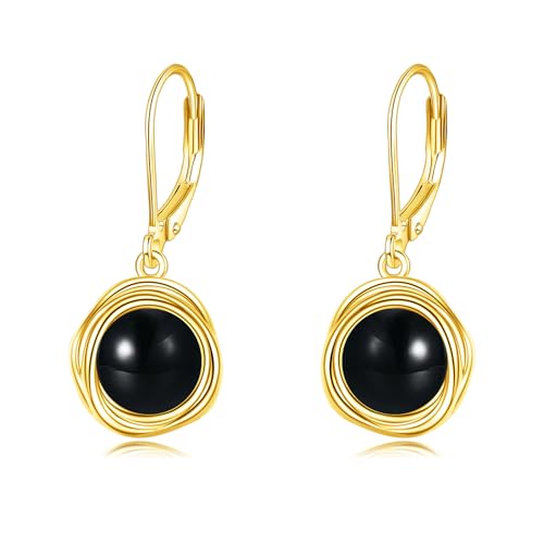FreshWater Pearl Dangle Earrings 925 Sterling Silver Lapis lazuli Turquoise Larimar Opal Black Pearl Leverback Earrings for Women Birthday Hypoallergenic - style: Black Onyx Earrings Gold Plated