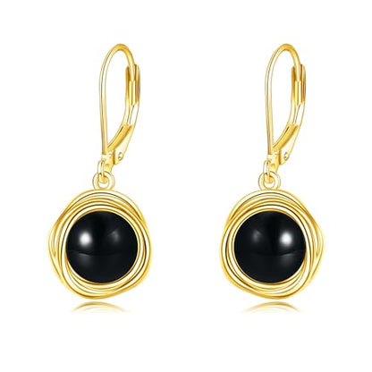 FreshWater Pearl Dangle Earrings 925 Sterling Silver Lapis lazuli Turquoise Larimar Opal Black Pearl Leverback Earrings for Women Birthday Hypoallergenic - style: Black Onyx Earrings Gold Plated