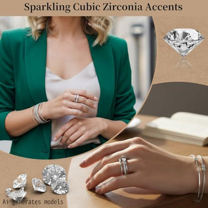 Stackable Rings Women Non Tarnish 18K Gold CZ Interlocking Ring Set | 18K Gold Plated, Hypoallergenic & Non Tarnish, Cubic Zirconia, Mixed Metals, Dainty Stacking Set, Gift for Her - color: silvery