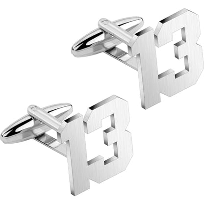 AMITER Mens Cufflinks with Number, Classic Silver Personalized Cuff Links for Men, Sport’s Day Casual or Formal Shirts - style: 13