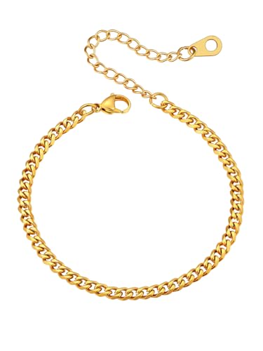 U7 Link Bracelets for Men, Cuban Link/Rope/Watch Band Solid Bracelet, Silver Black Gold Color Wrist Bracelet 3/6/9/12/15mm Width, 6.5/7.5/8.3 Inch Length, Hand Chain Jewelry for Mens Women - color: Cuban-Gold, size: 3.5mm, 6.5 inches
