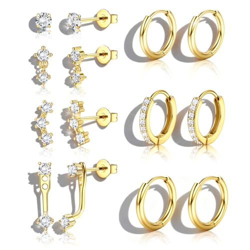 BESTEEL 7Pairs Hypoallergenic Gold Plated Earrings for Women Earring Stacks | Trendy Small Stud Huggie Hoop Earring Stacks Set Surgical Steel Cartilage Helix Jewelry for Sensitive Ears Birthday Gifts - style: G - Small