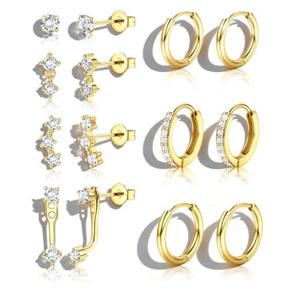 BESTEEL 7Pairs Hypoallergenic Gold Plated Earrings for Women Earring Stacks | Trendy Small Stud Huggie Hoop Earring Stacks Set Surgical Steel Cartilage Helix Jewelry for Sensitive Ears Birthday Gifts - style: G - Small