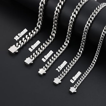 Fiusem Silver Tone/Black/14K Gold Plated Chain Necklace for Men, 5mm/6mm/7.5mm/8mm/9mm Stainless Steel Cuban Link Chain Necklace, Men's Chains 18-28 Inch Jewelry Gifts - size: 24", style: 9mm silver