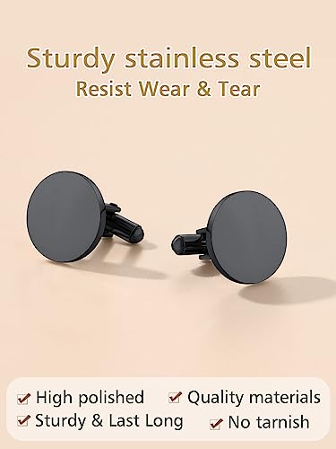 FindChic Stainless Steel Round Cufflinks with Custom Text/Picture/Monogram Letters 18K Gold Plated/Black Color for Men Groom Suits Shirts, with Gift Box - style: 01. simple round-custom text (black)