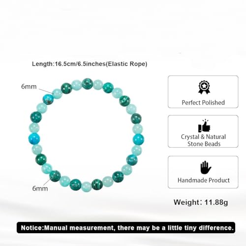 Natural Stone Beaded Bracelets for Women, 7 Chakra Healing Crystal Bracelet, 6mm/8mm Handmade Gemstone Stretch/Adjustable Bangle, Anxiety Relief Yoga Meditation Jewelry, Boho Amethyst Malachite Turquoise Bracelet Gift - color: Style 1