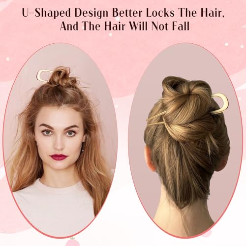 4Pcs Elegant French Hair Pin Set for Women, Metal U Shaped Hair Pins | French Hair Tool Decorative Hair Clips for Thick and Fine Hair (Gold Black Silver Rose Gold)