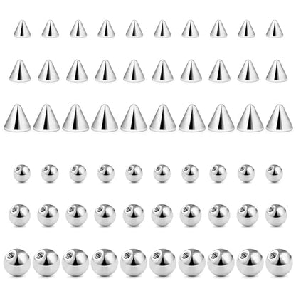 Prjndjw 25Pcs 14G 16G Replacement Balls internal thread & Externally Threaded Surgical Steel Balls Industrial Barbell Tongue Nipple Belly Button Eyebrow Rook Piercing Rings Parts 3MM-8MM - color: 30Pcs 16g Externally Threaded Replacement Balls & Spike