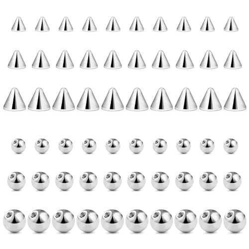 Prjndjw 25Pcs 14G 16G Replacement Balls internal thread & Externally Threaded Surgical Steel Balls Industrial Barbell Tongue Nipple Belly Button Eyebrow Rook Piercing Rings Parts 3MM-8MM - color: 30Pcs 14g Externally Threaded Replacement Balls & Spike