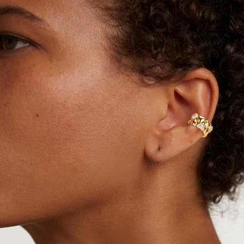 MEVECCO Ear Cuffs Non Piercing For Women 18K Gold Plated Turquiose Pearl Zircons Ear Cuff Earring Clip on Cartilage Fake Hoop Earrings Stack Jewelry Gifts - style: Heart