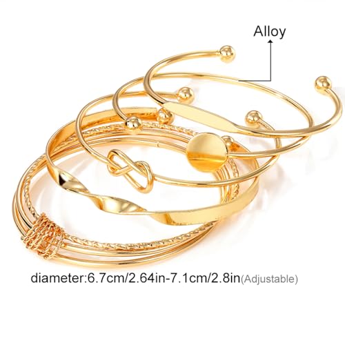 IFKM Gold Bangle Bracelets For Women, 14k Gold Plated Multi Layer Stackable Cuff Bracelet Set, Trendy Elegance Charms Non Tarnish Minimalist Textured Boho Jewelry Gift for Women - style: Multilayer opening