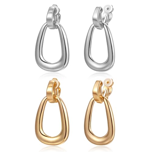 FANZE 2-3 Pairs Clip on Earrings Drop Earrings Set,Big Matte Gold Earrings Statement Earrings Jewelry Gift for Women - color: Set-6