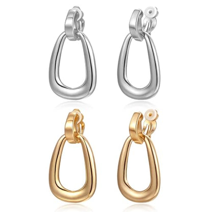 FANZE 2-3 Pairs Clip on Earrings Drop Earrings Set,Big Matte Gold Earrings Statement Earrings Jewelry Gift for Women - color: Set-6