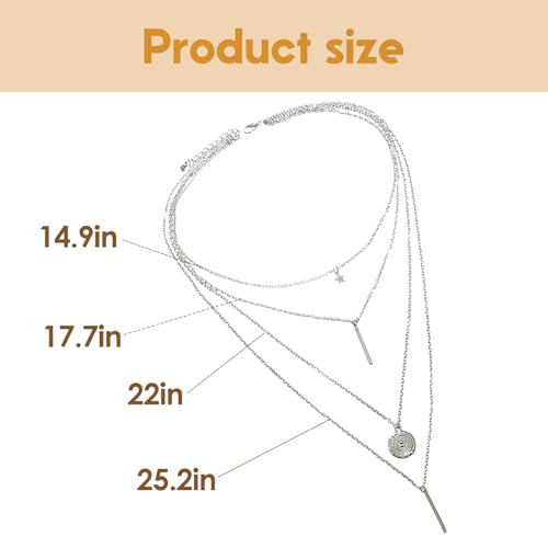 Necklace for Women with Circle and Bar Pendants Layered Jewelry Versatile Design - color: Star