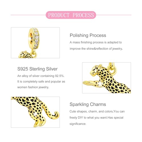 925 Sterling Silver Bead Charm for Pandora Bracelets and Necklaces,Pink Bow Cherry Butterfly Blue Ocean Pendant Bead Charms Jewelry Present Valentines Gifts for Wife/Girlfriend Women - style: Golden Cheetah Charms