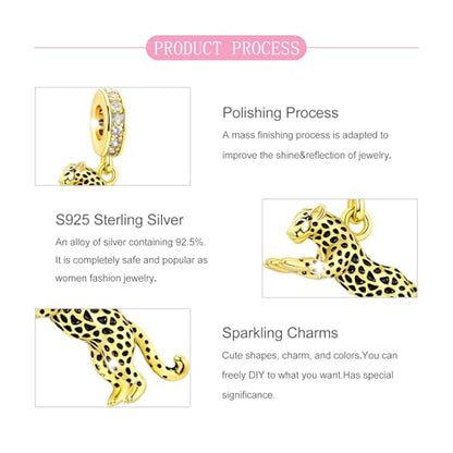 925 Sterling Silver Bead Charm for Pandora Bracelets and Necklaces,Pink Bow Cherry Butterfly Blue Ocean Pendant Bead Charms Jewelry Present Valentines Gifts for Wife/Girlfriend Women - style: Golden Cheetah Charms