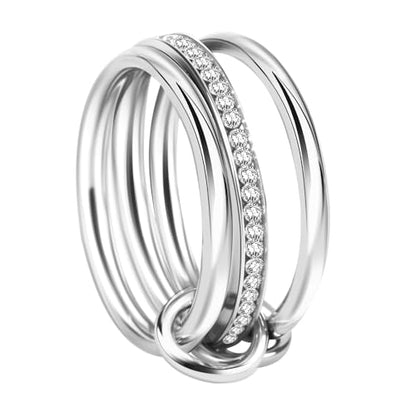 Stackable Rings Women Non Tarnish 18K Gold CZ Interlocking Ring Set | 18K Gold Plated, Hypoallergenic & Non Tarnish, Cubic Zirconia, Mixed Metals, Dainty Stacking Set, Gift for Her - color: silvery