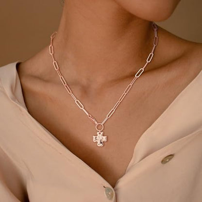 CHESKY Cross Necklace for Women, 14K Gold/Silver Plated Paperclip Necklace | Chunky Cross Necklace, Statement Pendant Charm Necklace, Gold Jewelry for Women, Fashion Accessories - color: Rosegold