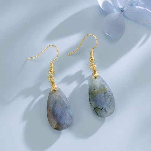 SELOVO Teardrop Fishhook Dangle Drop Earrings for Women Crystal Earring - color: Grey-Gold Color Hook
