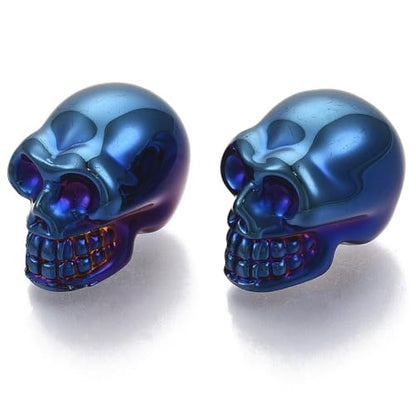 Elecrelive 10Pcs Blue Glass Skull Head Beads Skeleton Bone Glass Beads No Hole Gothic Charms for Halloween Necklace Bracelets Earrings Jewelry Making - color: Blue