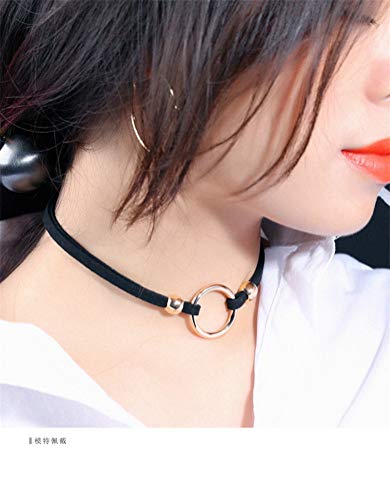 PAURO Women's Black Velvet Ribbon Choker Necklace for with Gold/Silver O | Stainless Steel,Classic Charm Jewelry - color: Round-Gold