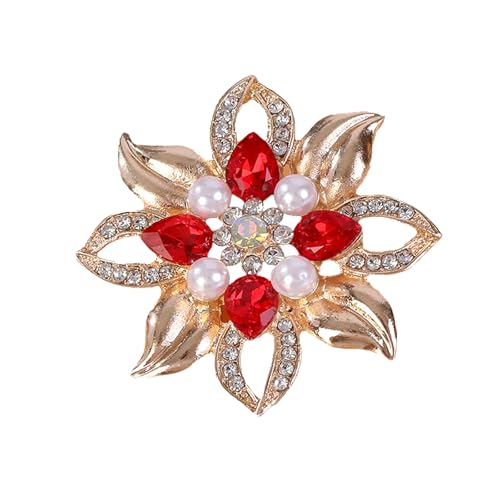 ATHHZ Pearl Flower Brooches and Pins for Women Suit Dress Decorative Gold Brooch - color: Red C
