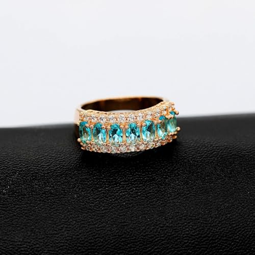 Uloveido Beautiful Women's 7 Stones Wedding Band Oval Cubic Zirconia Engagement Anniversary Rings J501 - color: Rose Gold-Light Blue