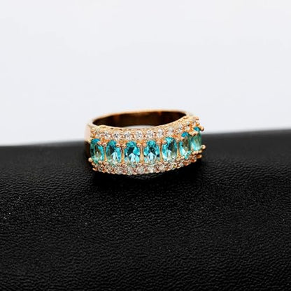 Uloveido Beautiful Women's 7 Stones Wedding Band Oval Cubic Zirconia Engagement Anniversary Rings J501 - color: Rose Gold-Light Blue