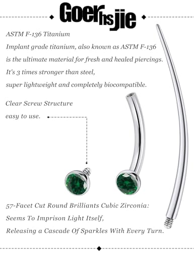 F136 Titanium 16g 6/8/10mm Eyebrow/Rook/Snug/Vertical-Labret/VCH/Snake-Eyes/Anti-Tragus/Christina/Daith/Belly-Button/Bridge/Hood/Surface Curved Barbell Piercing Jewelry for Women Men - color: Green, size: 8 mm (5/16 in)
