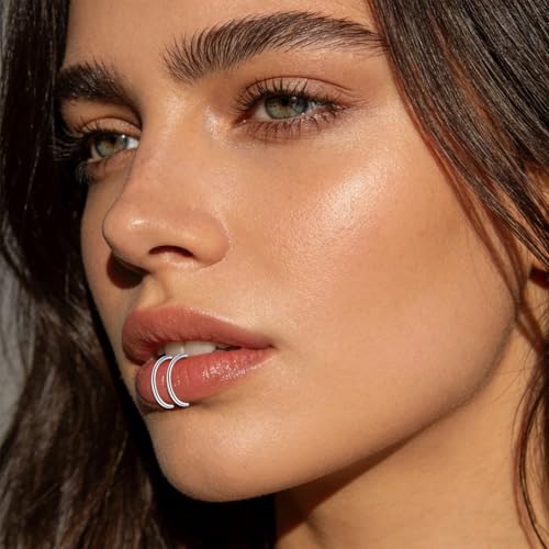 Fake Eyebrow Ring Fake Lip Labret Studs Replacement Balls Spike with 100pcs Sticker Non-Piercing Body Jewelry Fake Skin Piercing - color: C3 -Silver + Black
