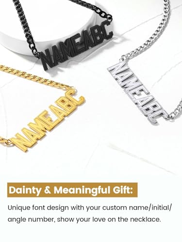 GoldChic JEWELRY Name Necklace Personalized for Men, Womens Custom Name Plate Chain, Stainless Steel Customized Old English Nameplate Choker with Curb Chains Custom, 16 inches to 30 inches - color: Cuban Chain 6 mm-Black(Large Pendant)