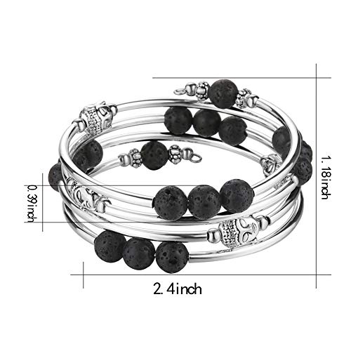 PEARL&CLUB Beaded Chakra Bangle Turquoise Bracelet - Fashion Jewelry Wrap Bracelet with Thick Silver Metal and Mala Beads, Birthday Gifts For Women - color: 58-lava bead