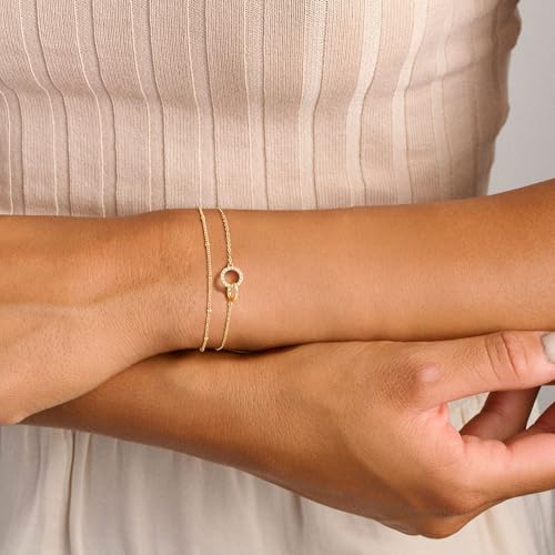 Turandoss 14K Gold Plated Interlocking Circle Bracelet Gifts for Women | Cubic Zirconia Circles Bracelets, Layered Twisted Circle Bracelet for Women, Trendy Jewelry Gifts - color: CZ Interlock Bracelet