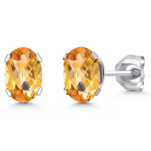 Gem Stone King Oval Gemstone Birthstone Stud Earrings for Women Men | Oval Cut 7X5MM | Fine Jewelry Gifts for Mom Dad Wife Him Her - style: Citrine-Checkerboard, November