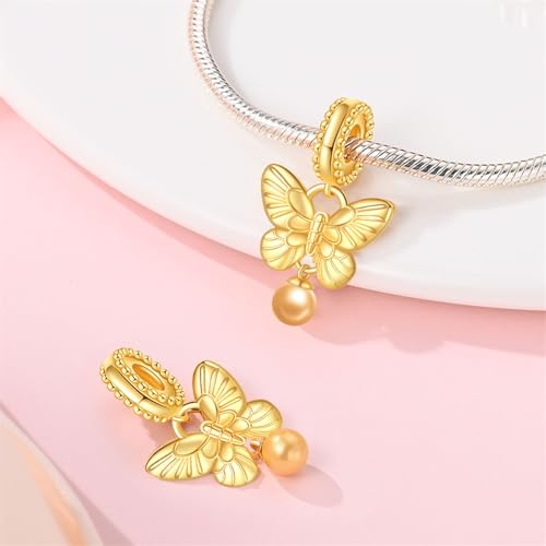Pandach Animal Charm Bead fits Charms Bracelets for Woman-925 Sterling Silver Dangle Pendant Bead,Jewelry Beads Gifts for Women Bracelet&Necklace - style: Butterfly Gold Pendants