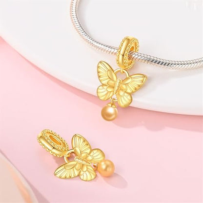 Pandach Animal Charm Bead fits Charms Bracelets for Woman-925 Sterling Silver Dangle Pendant Bead,Jewelry Beads Gifts for Women Bracelet&Necklace - style: Butterfly Gold Pendants