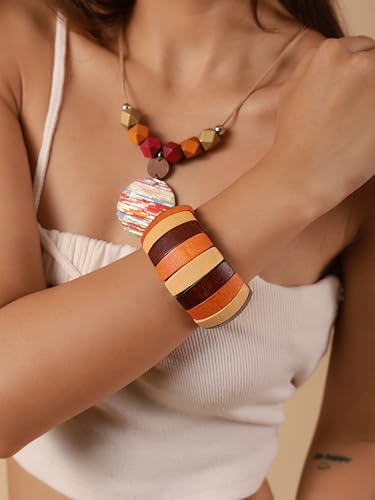 MINACHI Boho Chunky Colorful Wooden Bead Stretch Bracelet, Handmade Bohemian Statement Jewelry For Women - style: Bracelet RAC.002