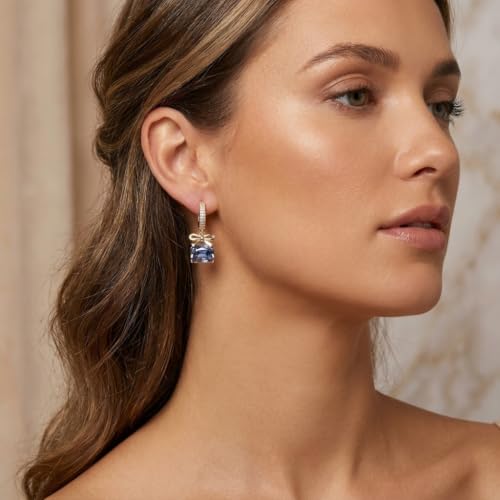 Sonateomber Gold Silver Small Hoop Dangle Earrings for Women, Trendy Dainty Rhinestone CZ Dangling Prom Wedding Leaf Flower Snowflake Butterfly Starfish Fashion Jewelry Gift - color: Blue