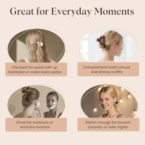 8 Pcs Medium Hair Clips for Women Girls - 2 Styles Rectangle and Double Row Teeth Small Claw Clips for Thin Fine Thick Hair, Matte Non-slip Strong Hold Jaw Clips Hair Accessories, Brown - color: Brown