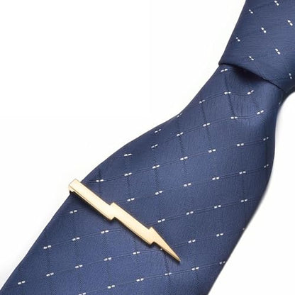 Yoursfs Lightning Bolt Tie Clip for Men Unique 316L Stainless Steel Novelty Tie Bar Super Hero Cool Tie Clips for Valentine's Day Gifts - color: gold
