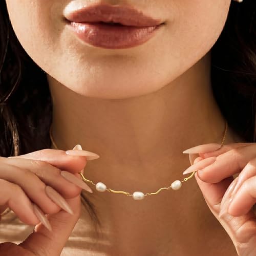 Tewiky Pendant Necklace for Women 14k Gold Plated Chain Choker Necklaces | Dainty Necklaces,Aesthetic Simple Necklace,Jewelry Gifts for Women - color: pearl bar choker gold