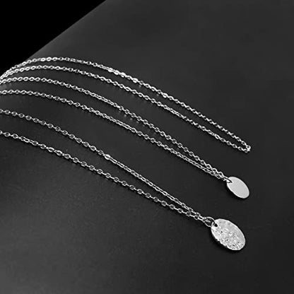 Aisansty Dainty Layered Choker Necklaces Handmade Coin Tube Star Pearl Pendant Multilayer Adjustable Layering Chain Gold Plated Necklaces Set for Women - color: Silver, style: Silver Disc&Moon