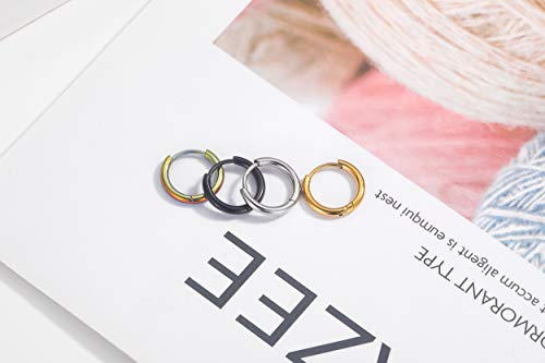 Black Hoop Earrings for Men 8mm 10mm 12mm – Surgical Stainless Steel Hypoallergenic Mens Small to Medium Hoop Earrings Set (3 Pairs) - style: B:4pairs,10mm,black+steel+rainbow+gold
