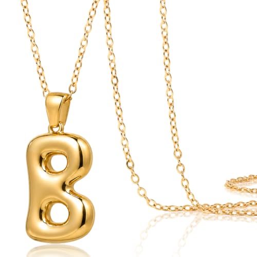 DoDoBeads Stainless Steel Initial Necklace, Waterproof 18K Gold Plated Necklace, Non-Tarnish Chunky Monogram Jewelry Gifts for Women, Mothers Day Gift - style: B