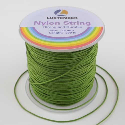 LUSTEMBER 0.8mm Nylon String, Strong Bracelet String, Durable Nylon Cord for Jewelry Making, Bracelets, Beading, Necklaces, Rattail Braiding, Kumihimo, Wind Chimes, Blinds and Handicrafts - size: Military Green
