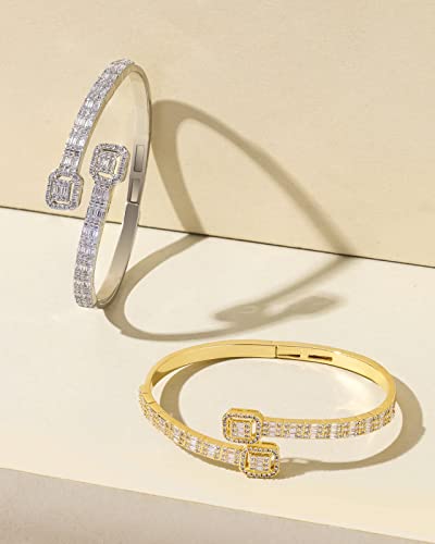 LuxeFlex Iced Out Diamond-Studded Butterfly Cuff Bracelet for Women, Men, and Teen Girls - 14K Gold Plated Bangle with Baguette CZ Stones, Perfect Birthday or Graduation Jewelry Gift for Best Friends - color: Square/Gold
