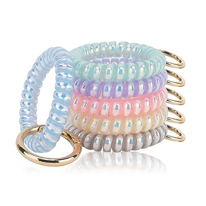 QIUTIMIY 6PCS Wristlet Keychain, Colorful Spiral Coil Hair Tie for Women, Sauna Accessaries Wrist Coil Key Ring Key Holder - color: Dazzle